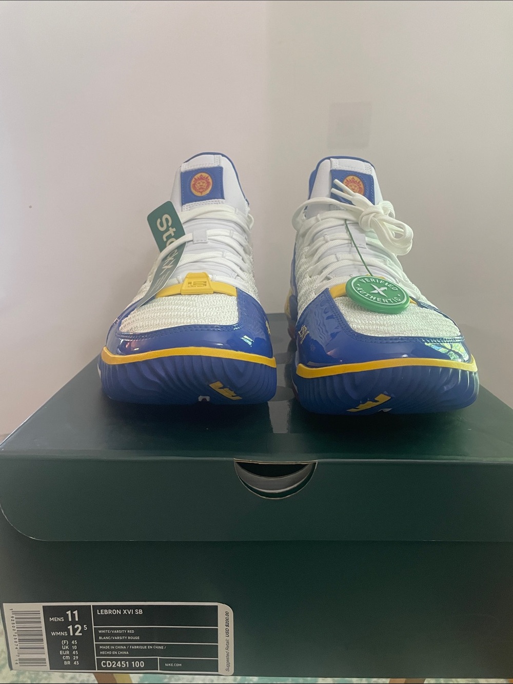 Nike LeBron XVI SupermanSB Basketball Shoes - White/Blue/Yellow Mens Size 11
